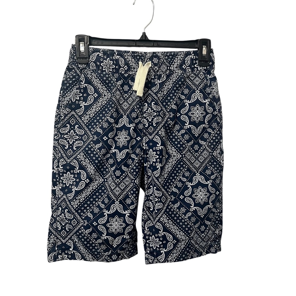 The Childrens Place Boys Size 12 Navy White‎ Paisley Print Drawstring Shorts